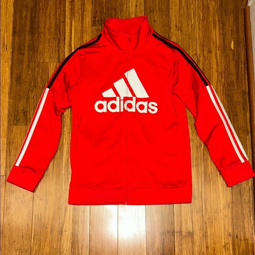 Adidas Kids Red Jacket with White Logo - Picture 2 of 9